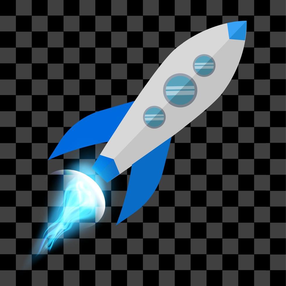 Blue rocket with fire eps vector flat design space illustration