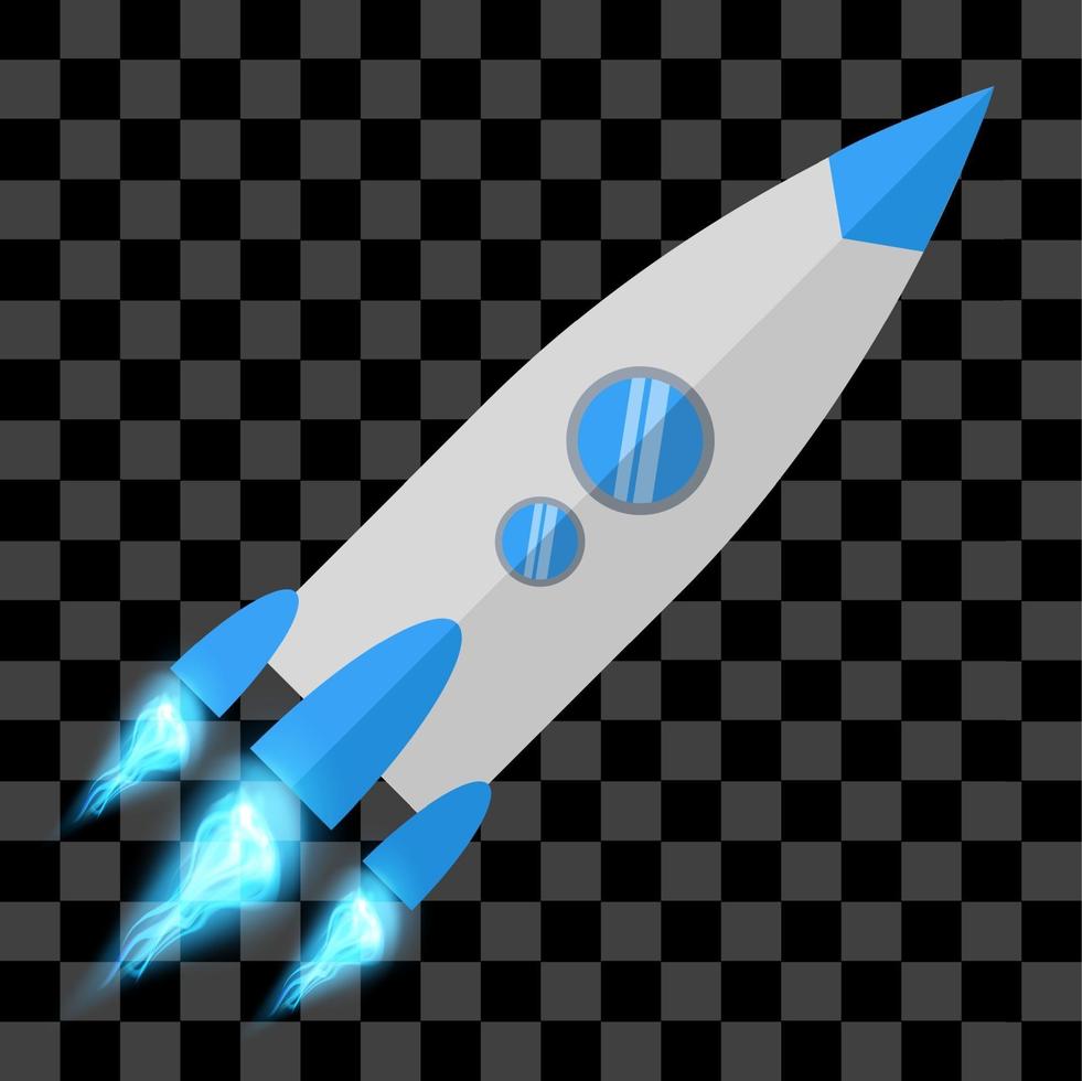 Blue rocket with fire eps vector flat design space illustration