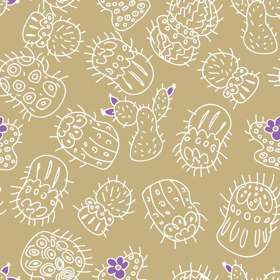 Seamless pattern of white contours of cacti with bright flowers vector