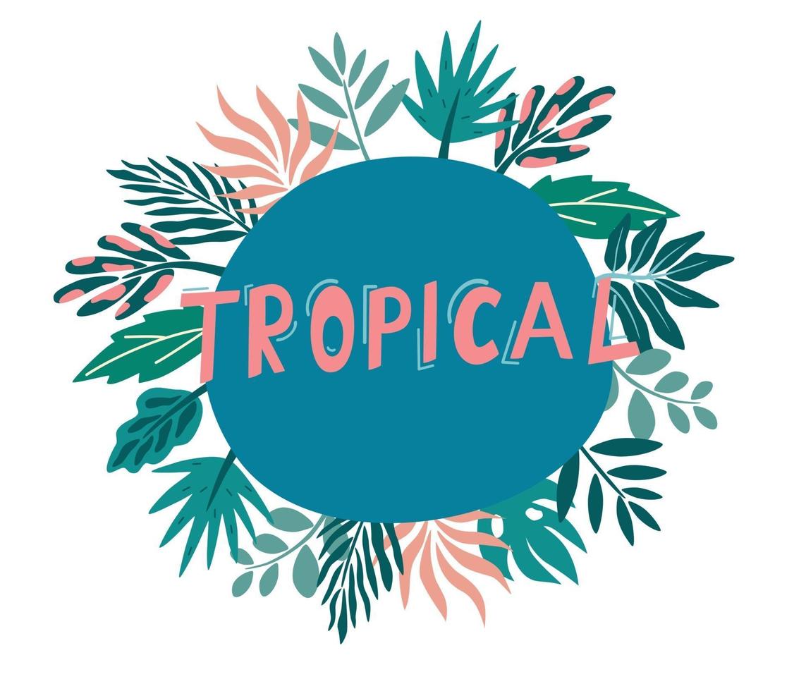 plantilla tropical con marco redondo de hojas de palma. vector