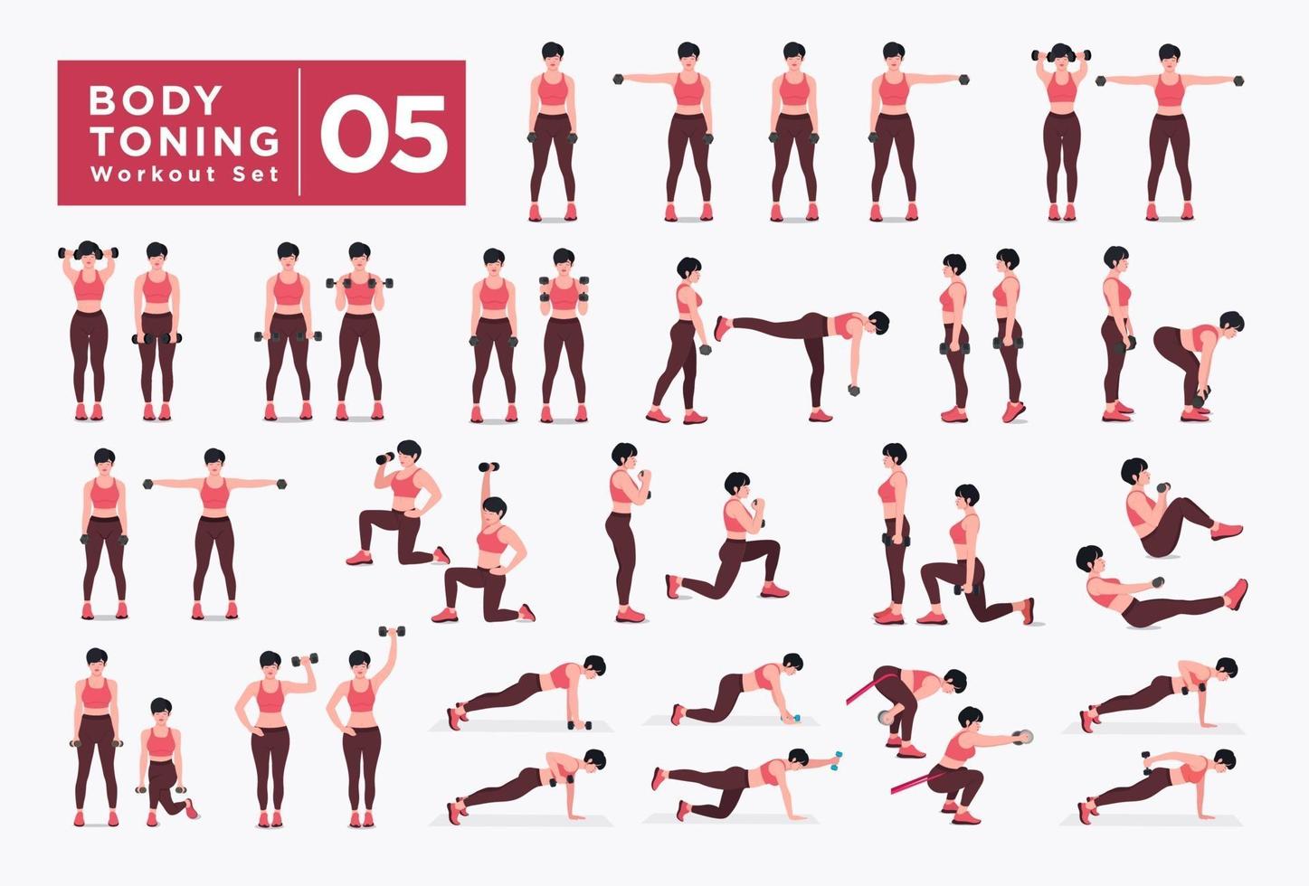 Women Body toning Workout Set. Women doing fitness and yoga exercises.  3092637 Vector Art at Vecteezy