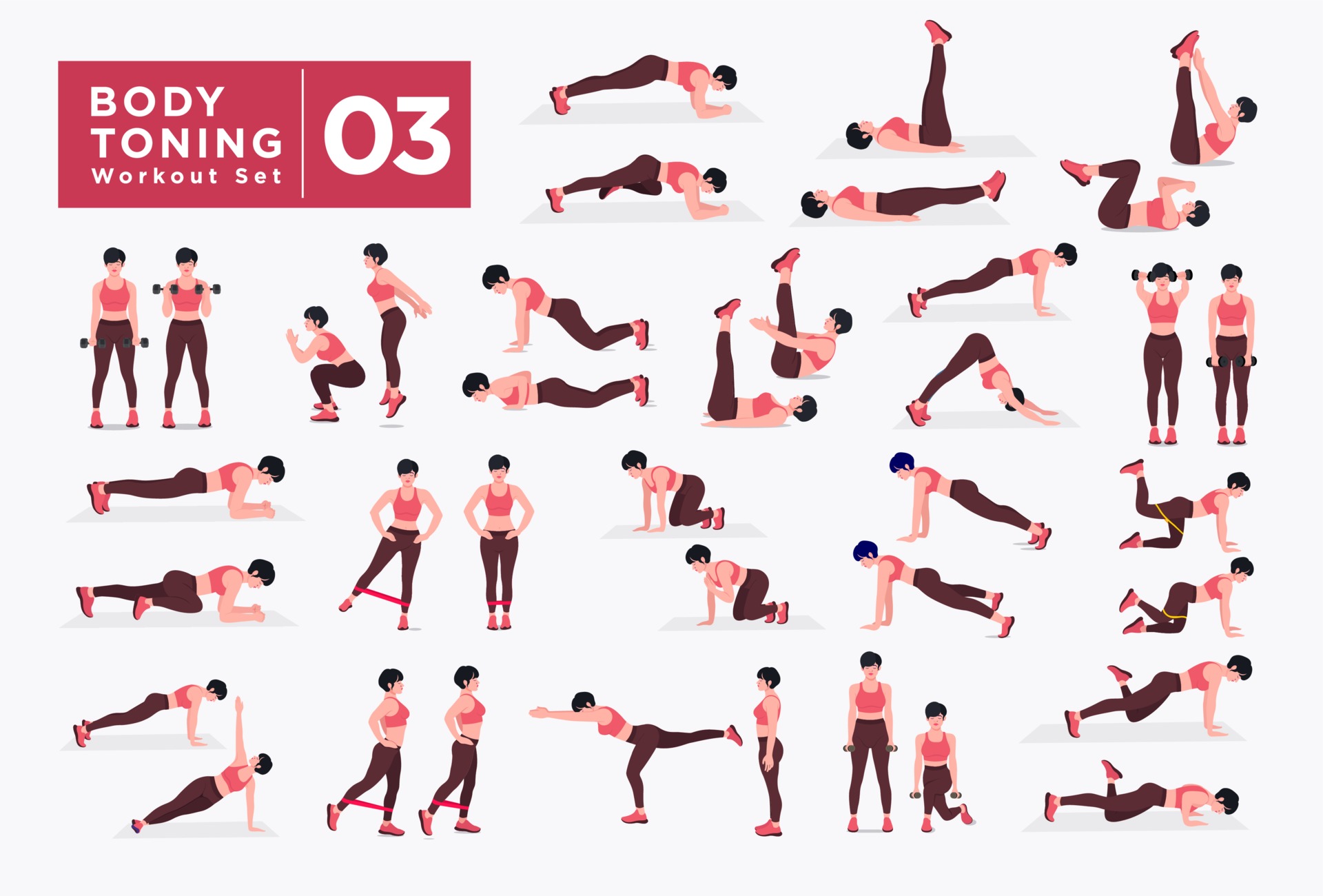 Women Body toning Workout Set. Women doing fitness and yoga exercises.  3092639 Vector Art at Vecteezy