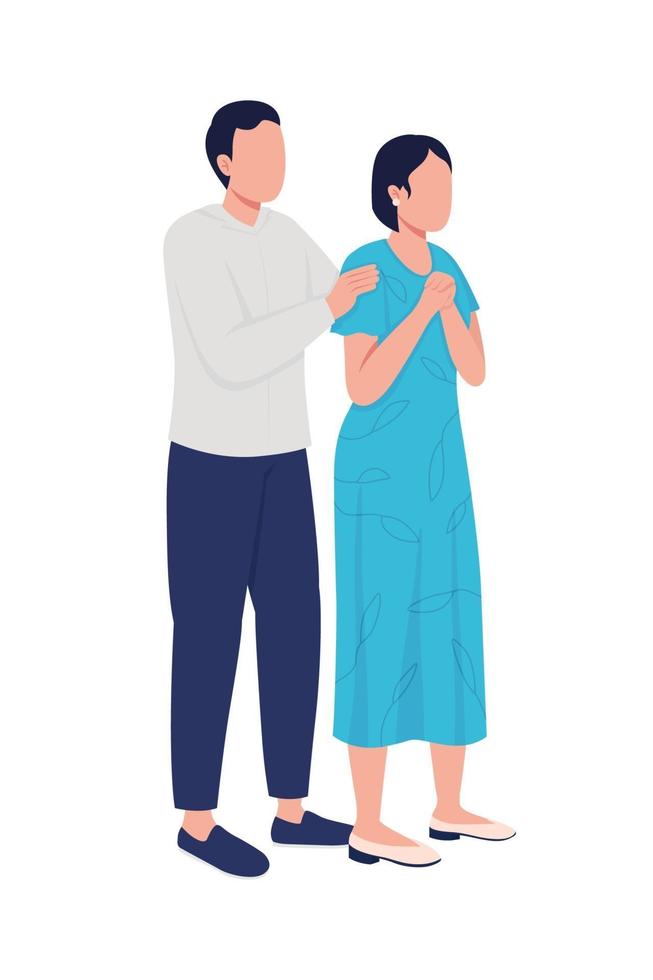Distressed couple semi flat color vector characters