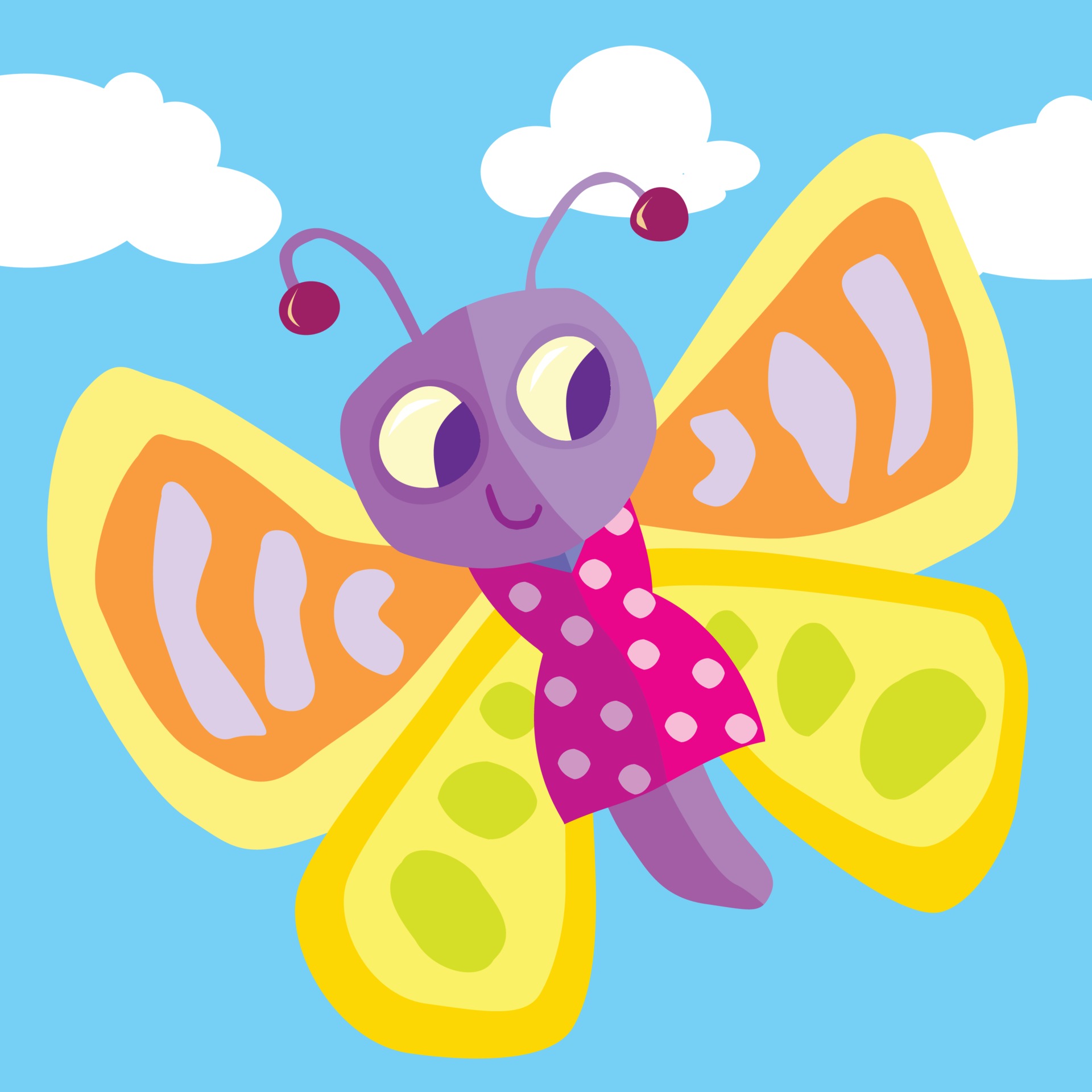 A happy butterfly in the sky wearing a spotted dress 3092663 Vector Art