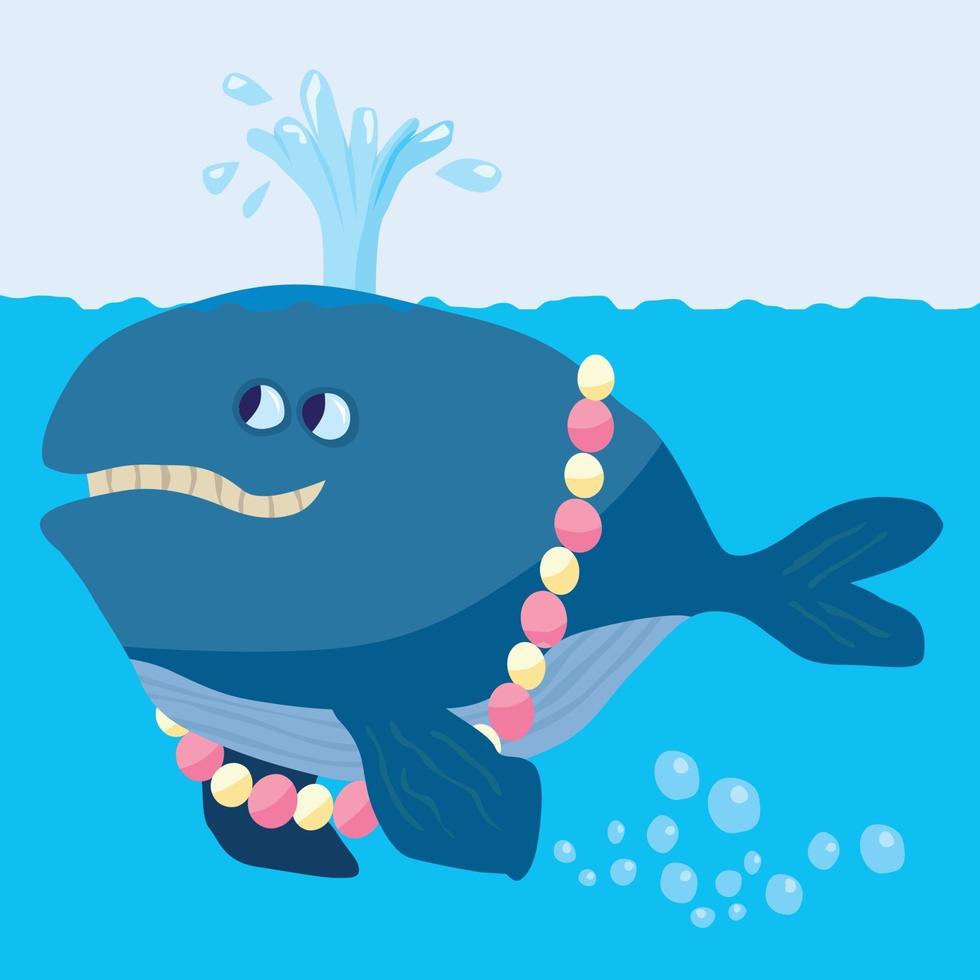 Whale blowing water spout wearing a necklace vector