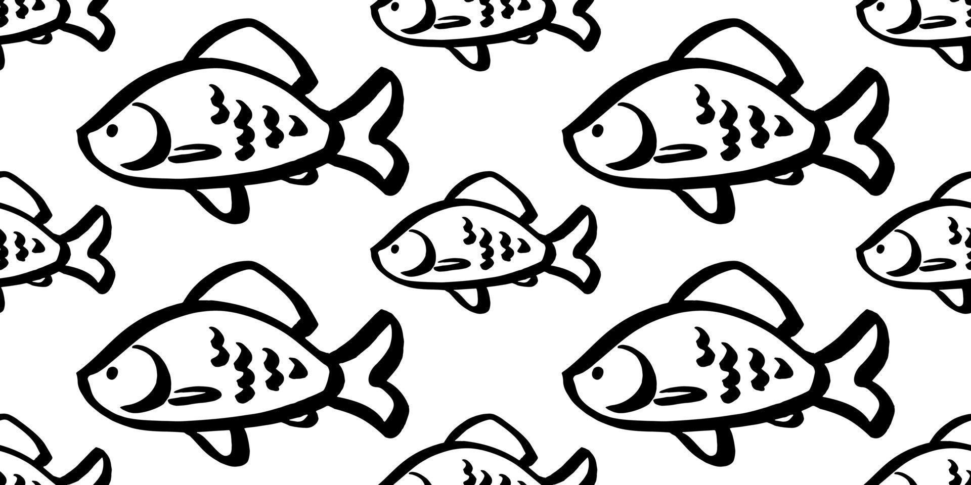 fish seamless pattern vector black and white