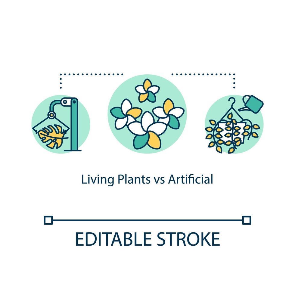 Living plants vs artificial concept icon vector