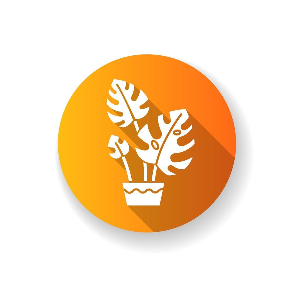 Monstera deliciosa orange flat design long shadow glyph icon vector