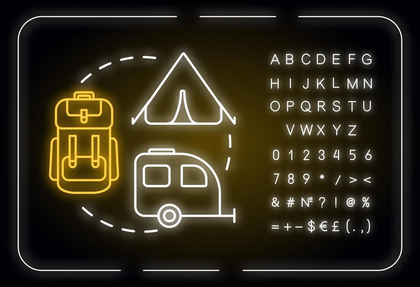 icono de concepto de luz de neón de camping vector