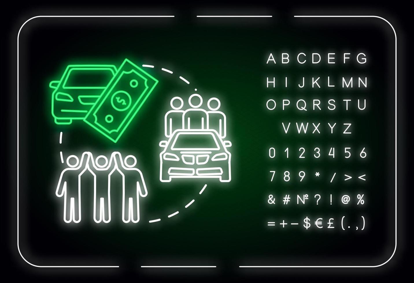 viaje compartiendo luz de neón concepto icono vector