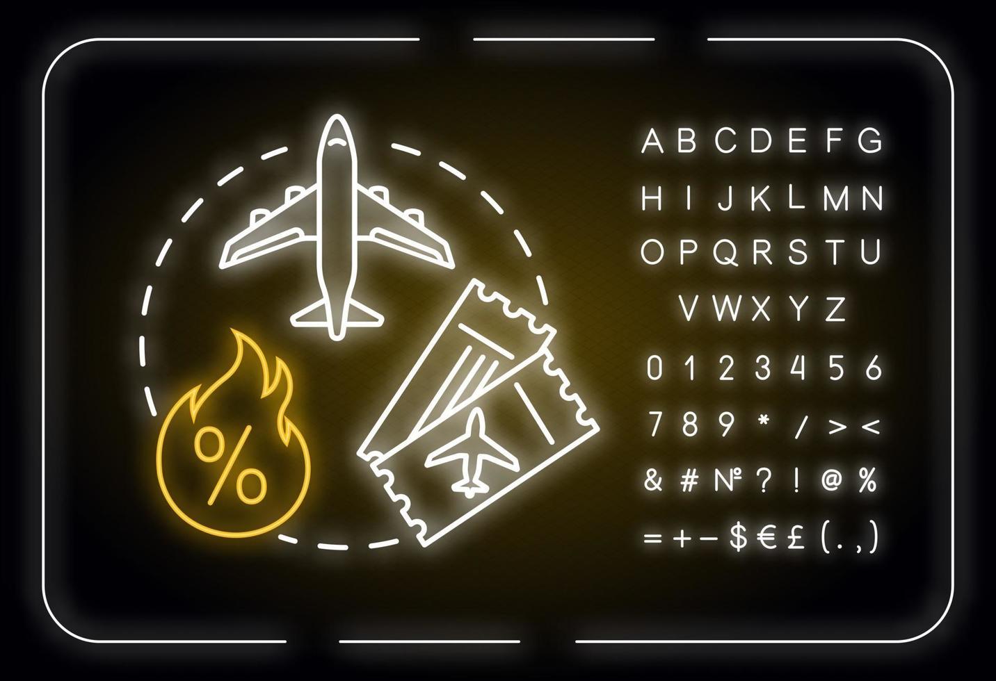 Icono de concepto de luz de neón de descuentos de aerolíneas vector