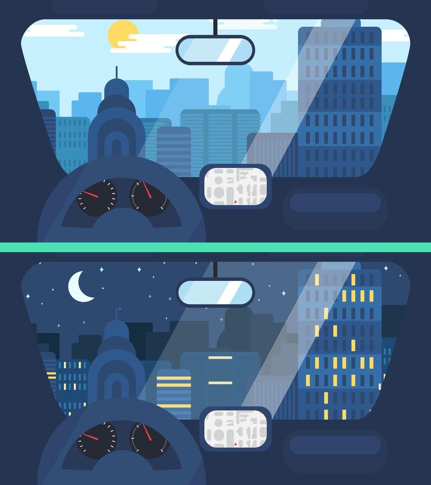 vida de la ciudad desde el coche vector