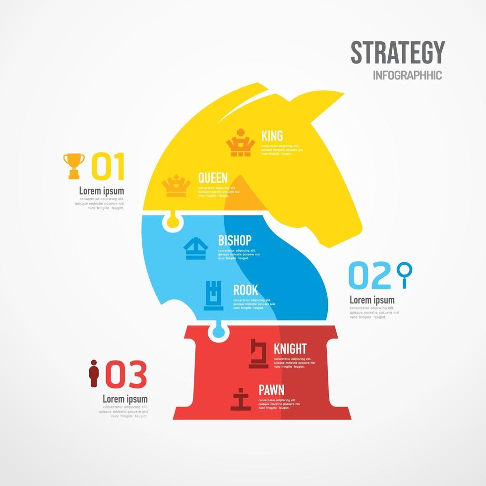 Knight chess shape jigsaw banner. Strategy Concept Design infographic vector