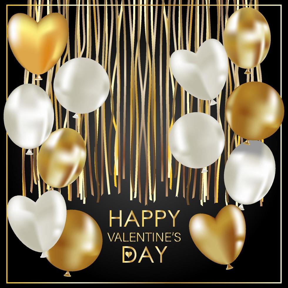 Valentine's Day greeting card. Golden inflatable balloons vector