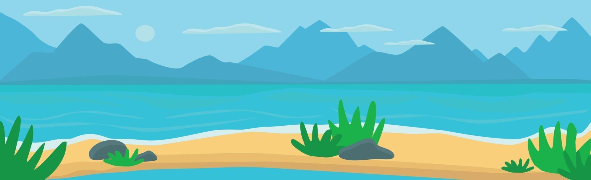 Panoramic landscape sunny bright sandy beach - Vector