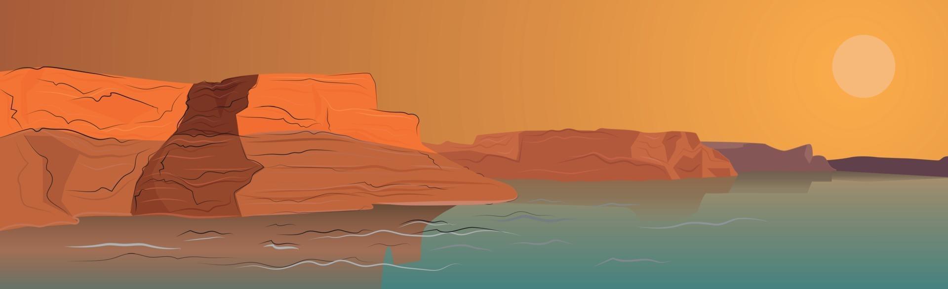 Panoramic landscape hot desert, sand dunes - Vector