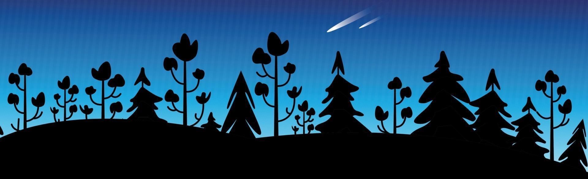 Panoramic landscape dark night dense forest - Vector