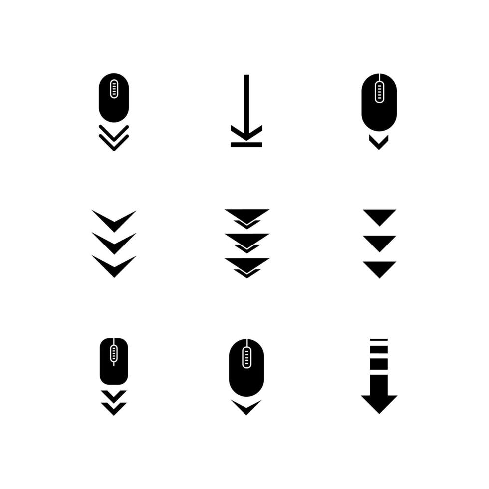 Scroll down buttons black glyph icons set on white space vector