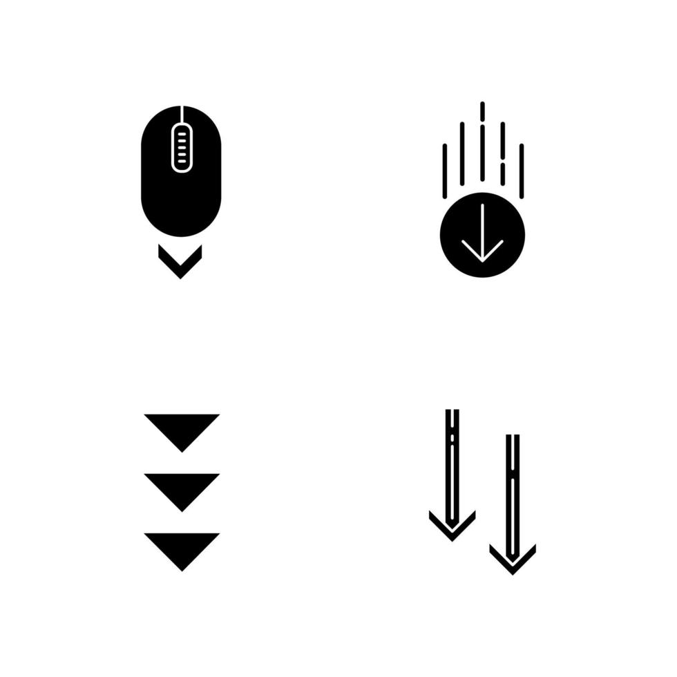 Desplazarse hacia abajo iconos de glifos negros en espacio en blanco vector