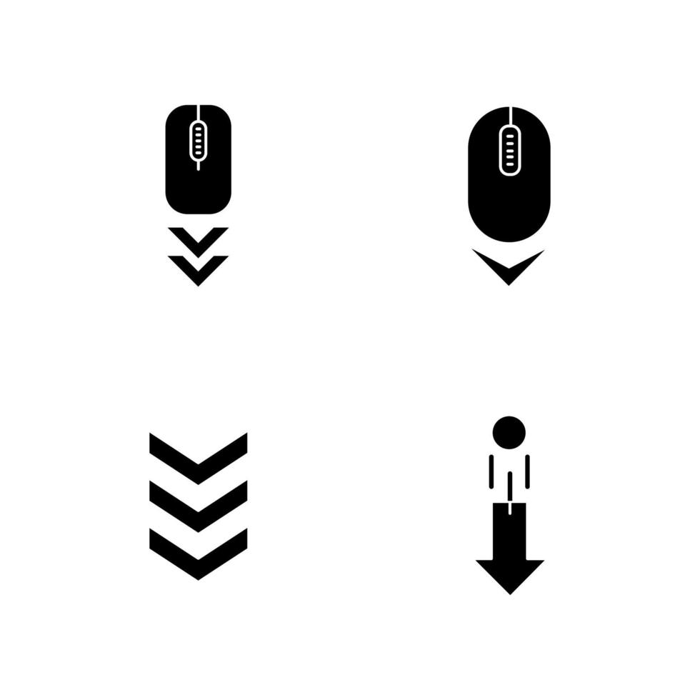 Indicadores de desplazamiento hacia abajo iconos de glifos negros en espacio en blanco vector