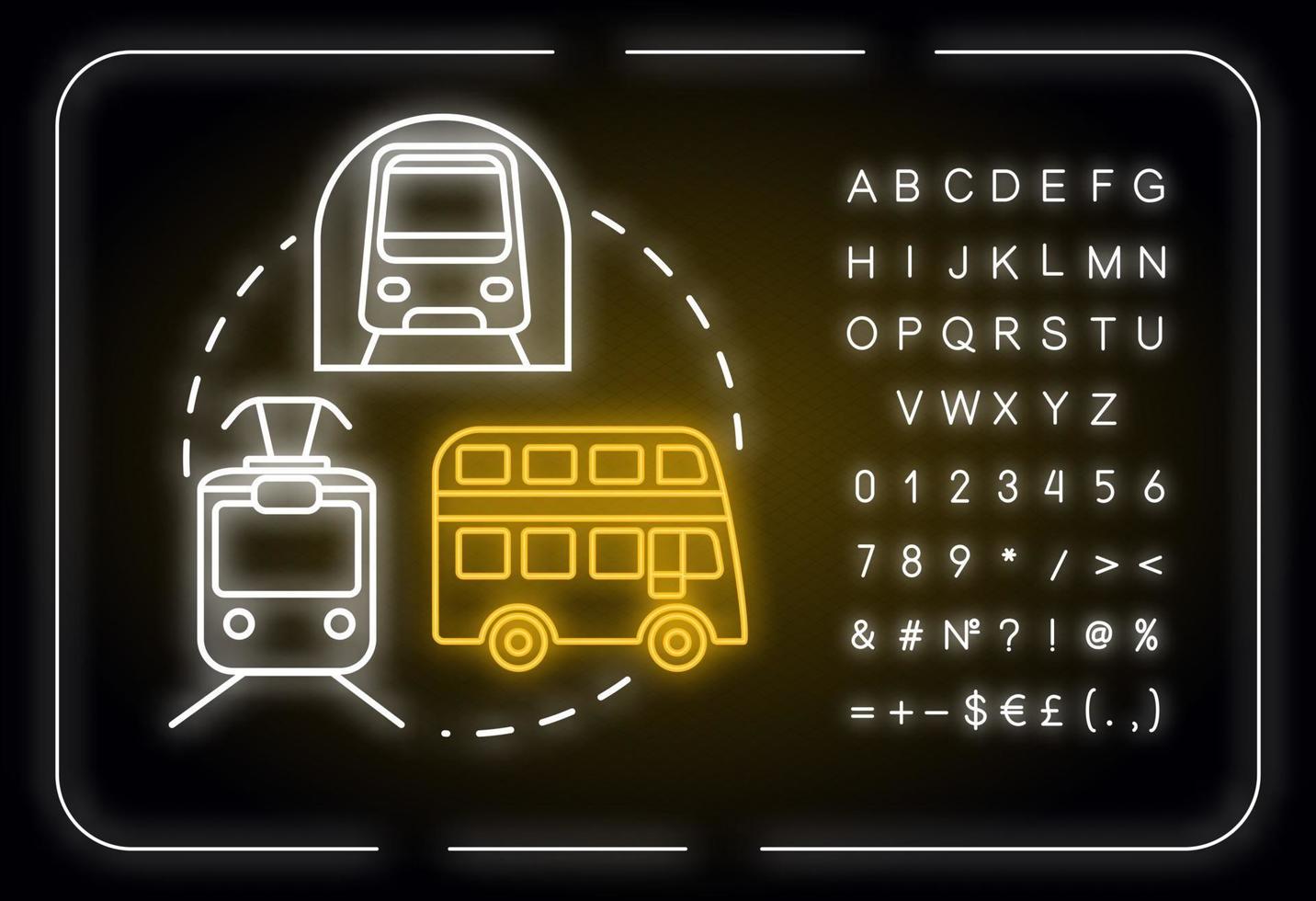 icono de concepto de luz de neón de transporte público vector