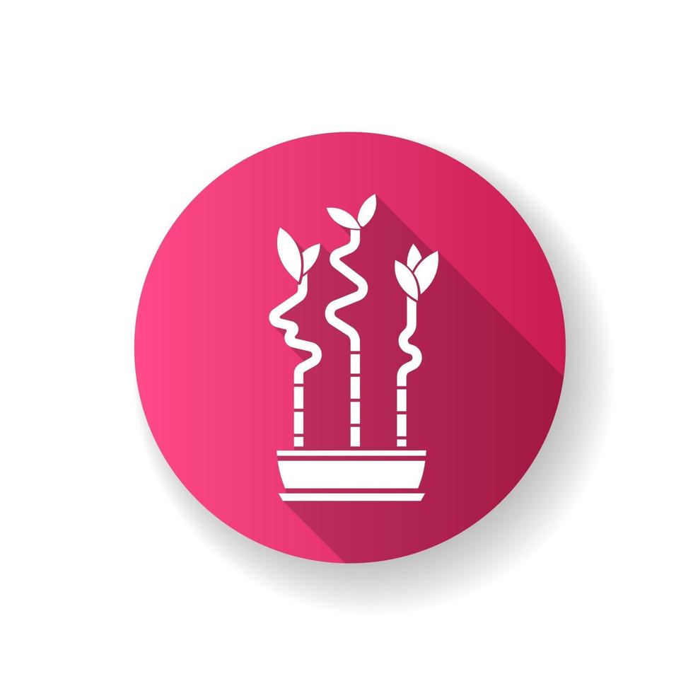Lucky bamboo stems in pot pink flat design long shadow glyph icon vector