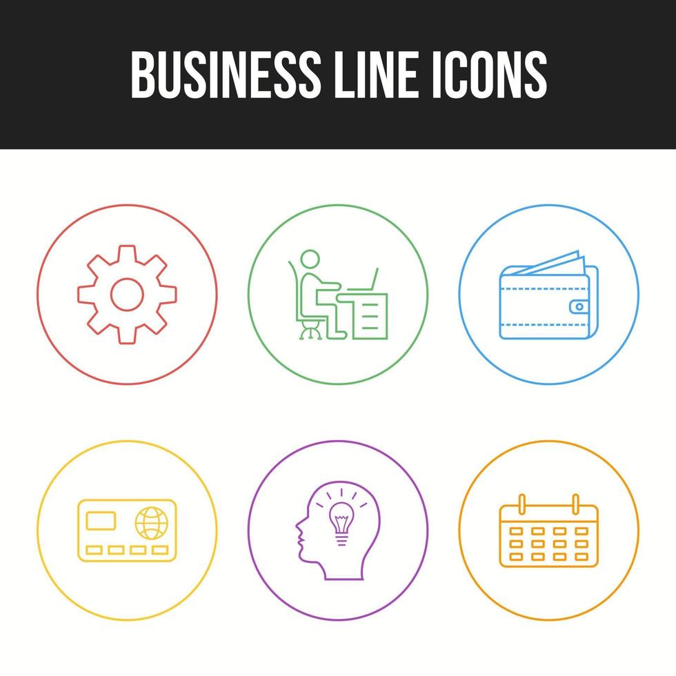 6 conjunto de iconos de vector de línea de negocio único