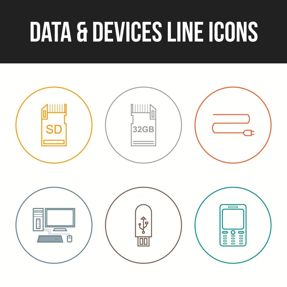 conjunto de iconos de vector de dispositivos y datos únicos