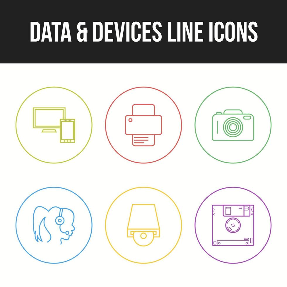 Conjunto de iconos de vecor de línea única de iconos de datos y dispositivos vector