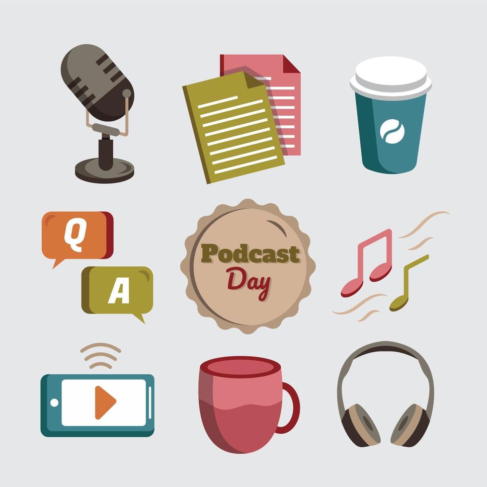 Podcast Day Icon Template Set vector