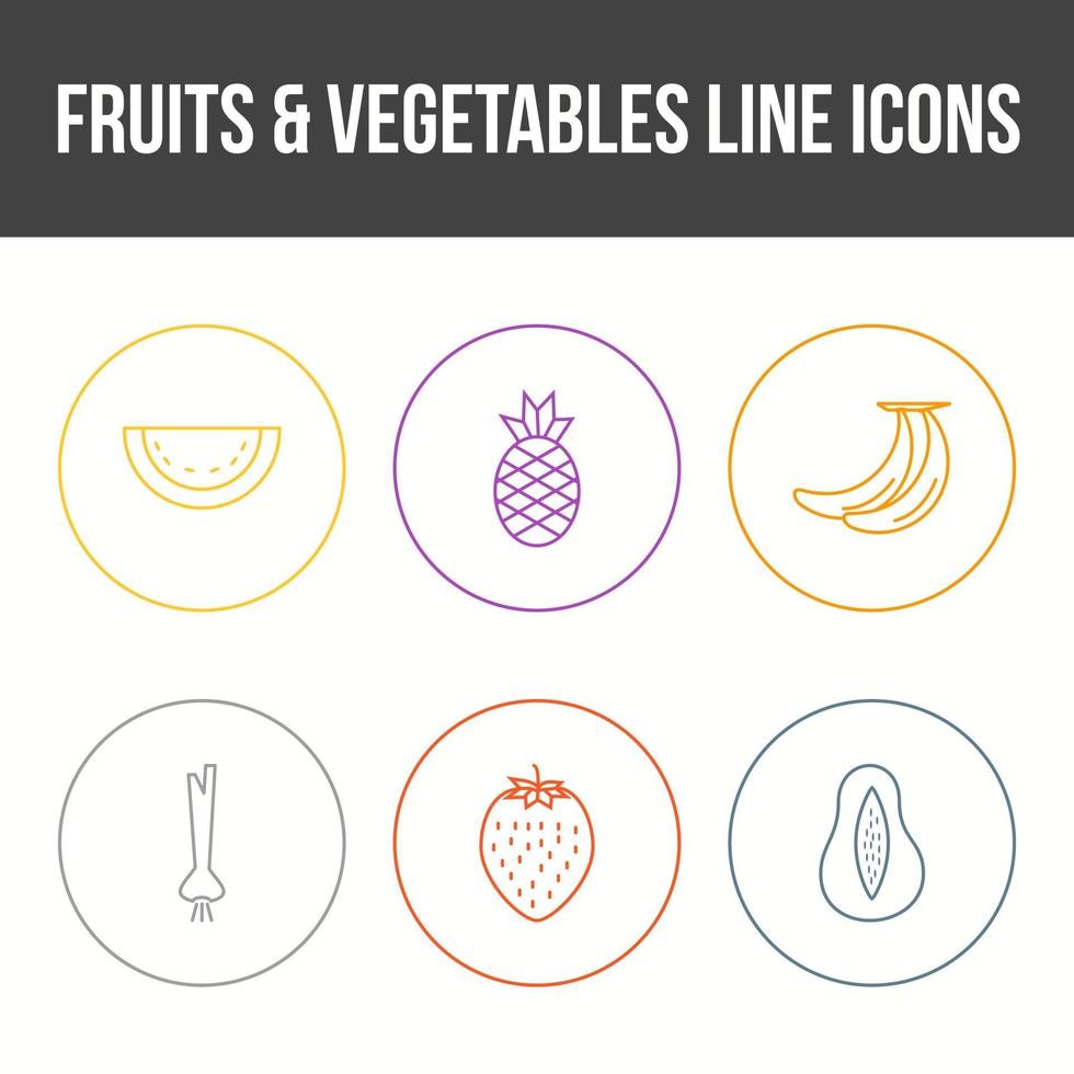 conjunto único de iconos vectoriales de frutas y verduras vector