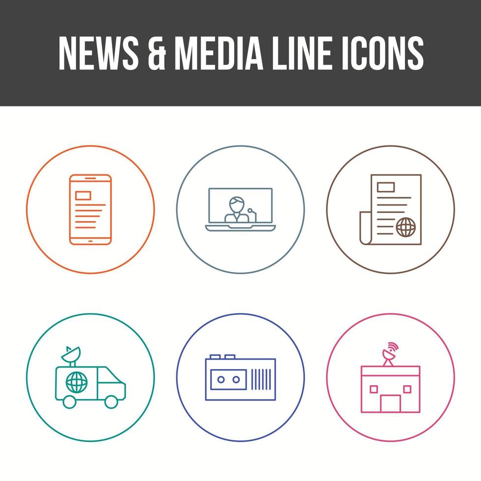 conjunto de iconos de vector de noticias y medios únicos