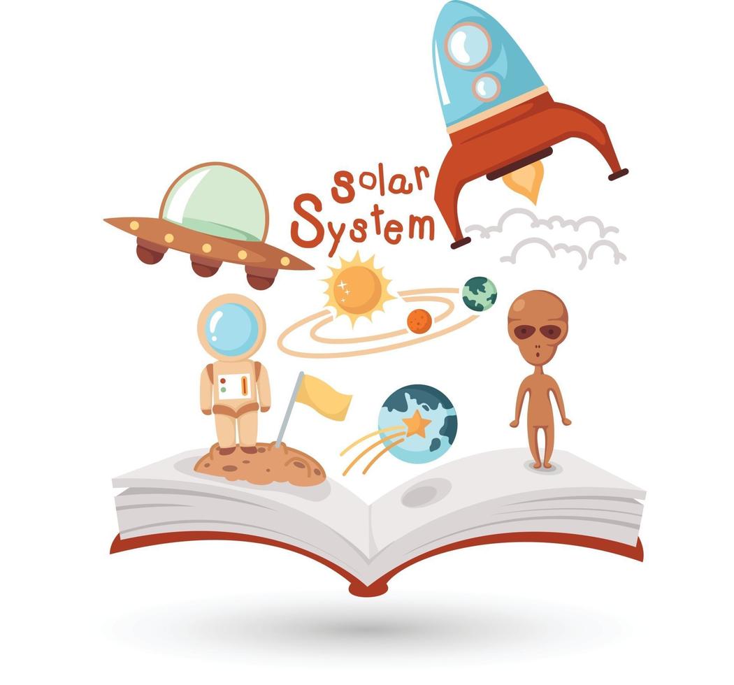 Open book and icons of science. Concept of education vector