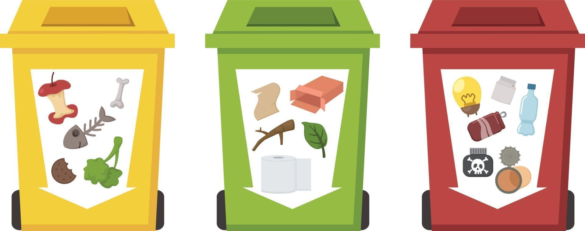 different color recycle bins vector