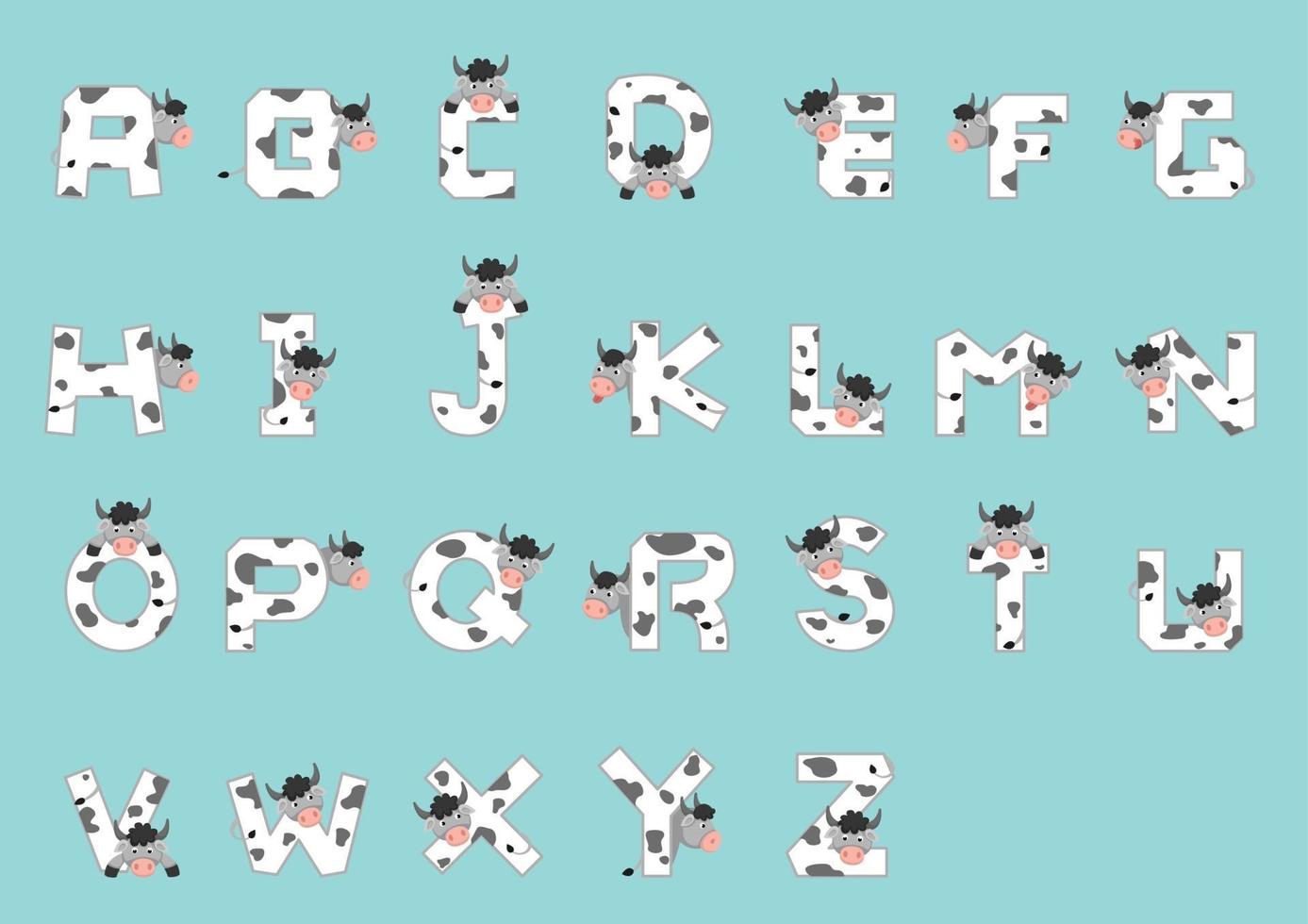 Alphabet A-Z Cow vector