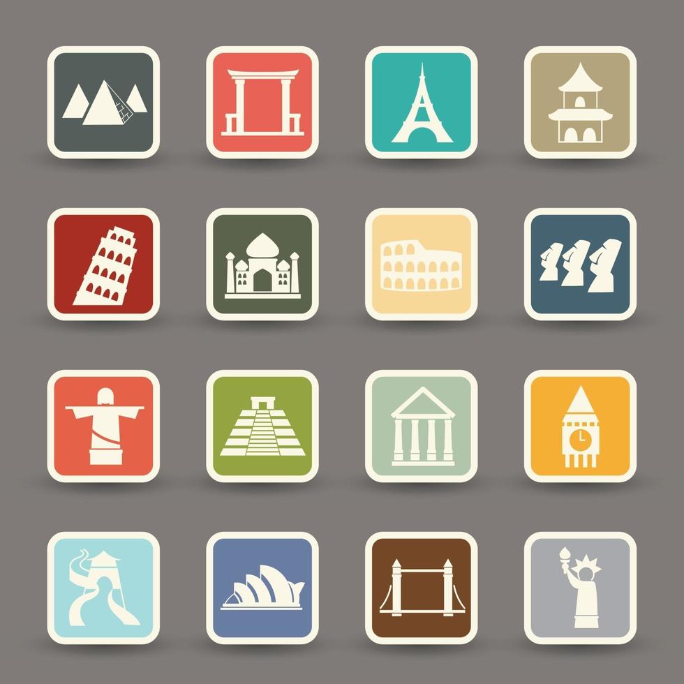 Travel and tourism locations icons vector