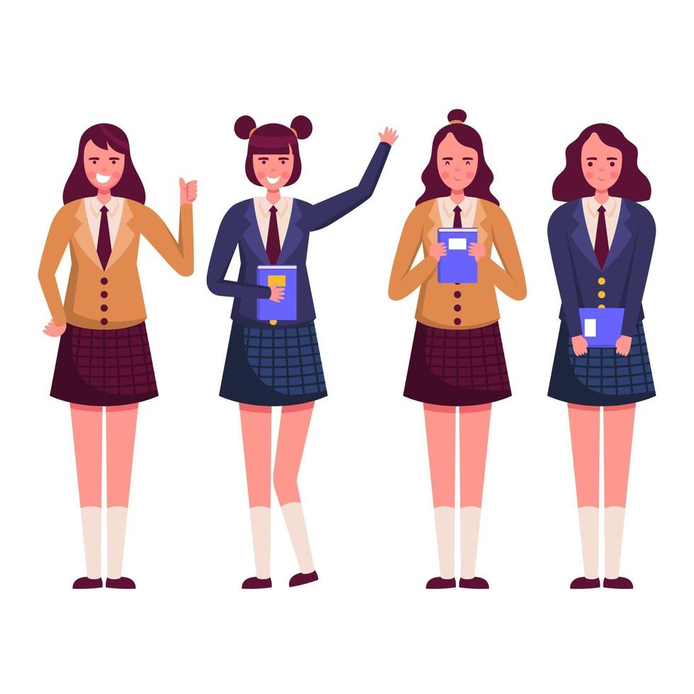 Diligent and Brilliant High School Girls Wearing Uniform vector