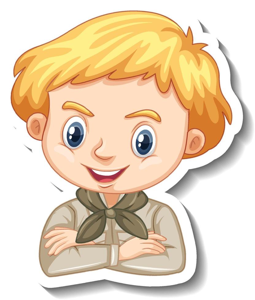 niño en traje de safari etiqueta engomada del personaje de dibujos vector