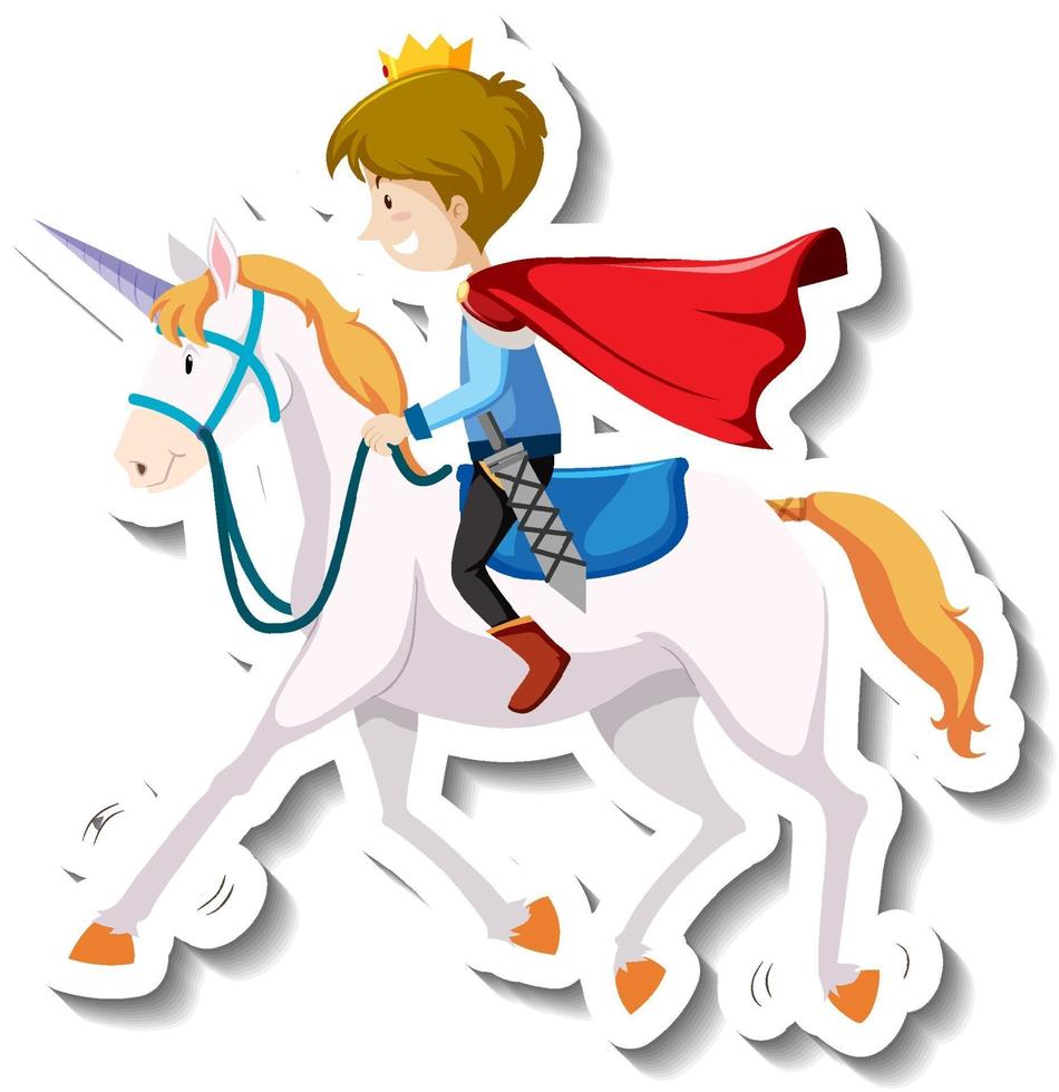 Prince riding horse cartoon sticker vector