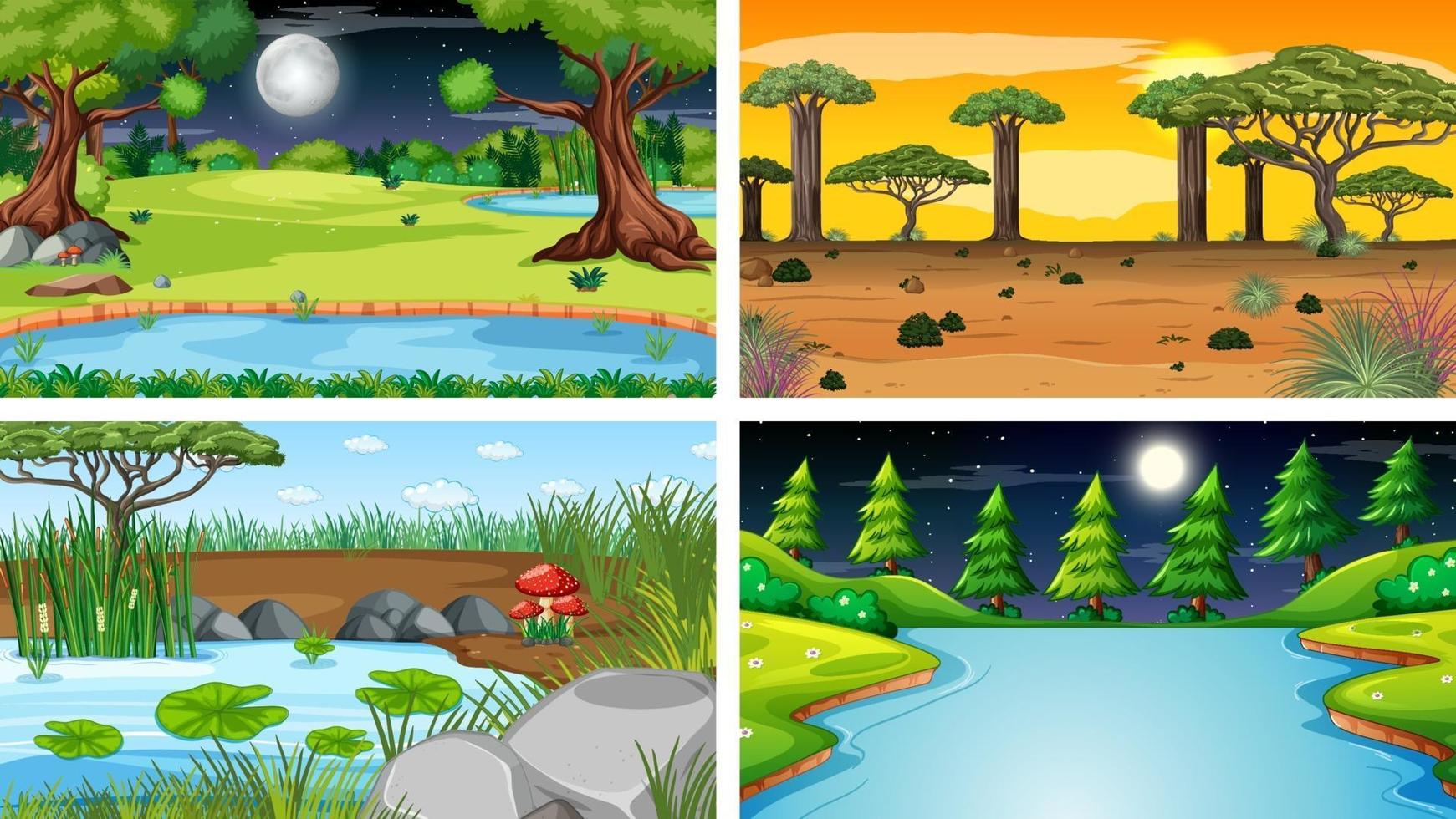 Four different scene of nature park and forest vector