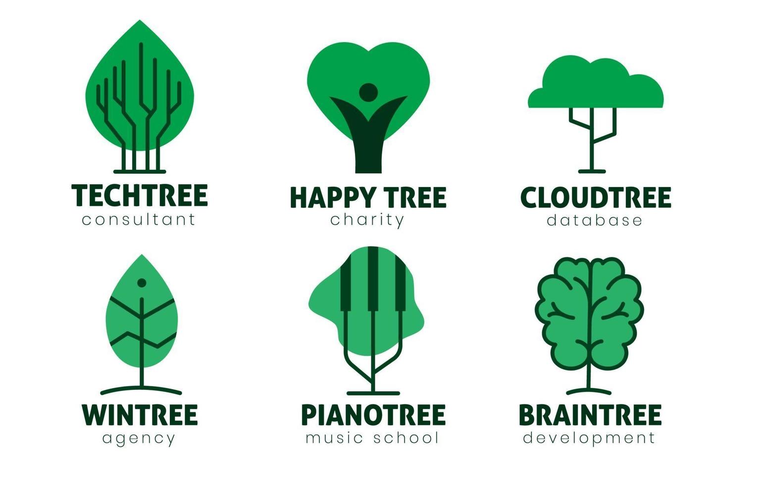 varios elementos de logotipo de árbol simple vector