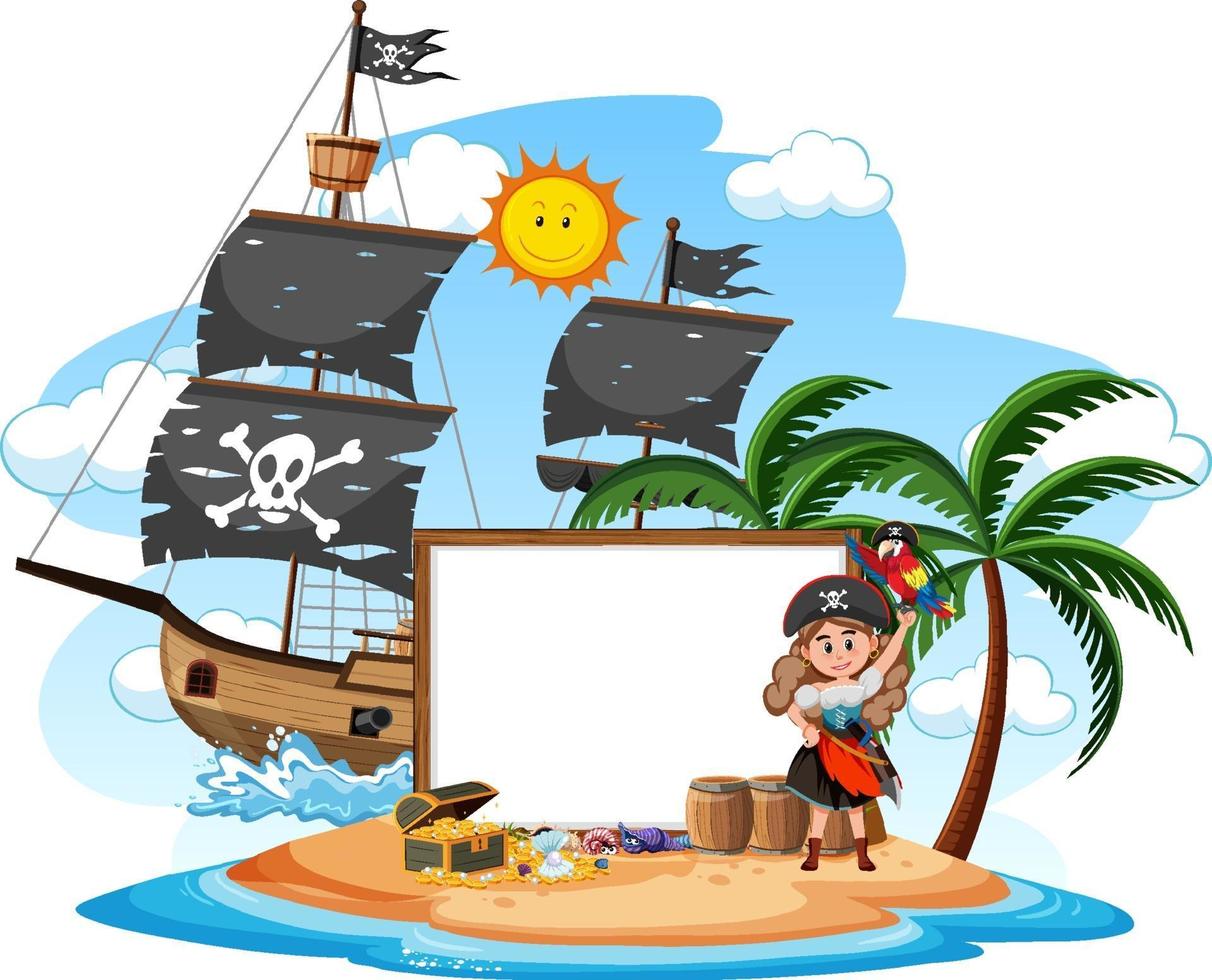 Pirate island with blank banner template vector