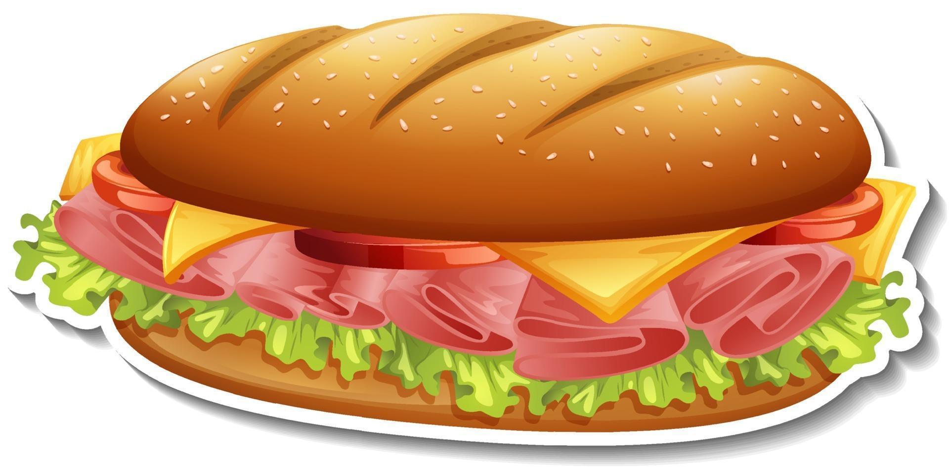 Pegatina de hamburguesa sobre fondo blanco. vector