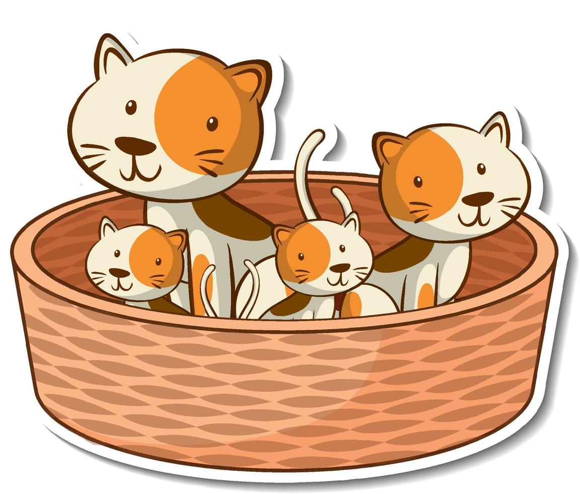 Cat family members in the basket sticker vector