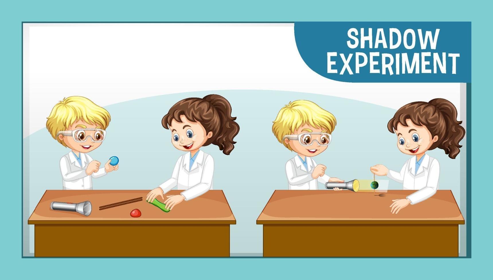 Shadow experiment with scientist kids cartoon character vector