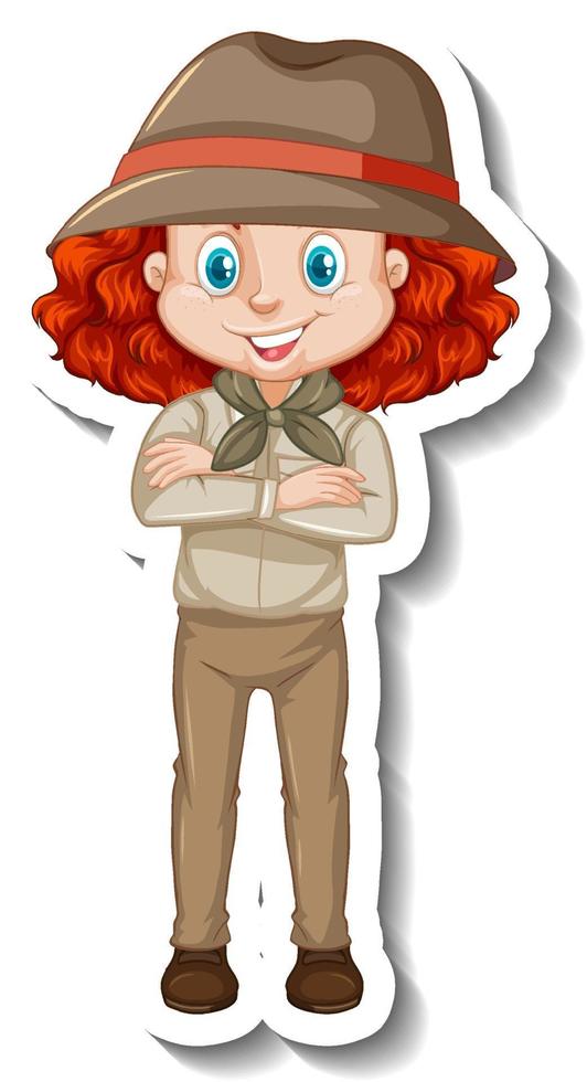 chica en traje de safari pegatina de personaje de dibujos animados vector