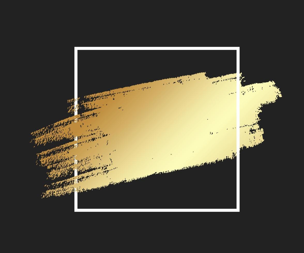 Gold brush stroke in the frame. Gold shiny grunge texture background vector
