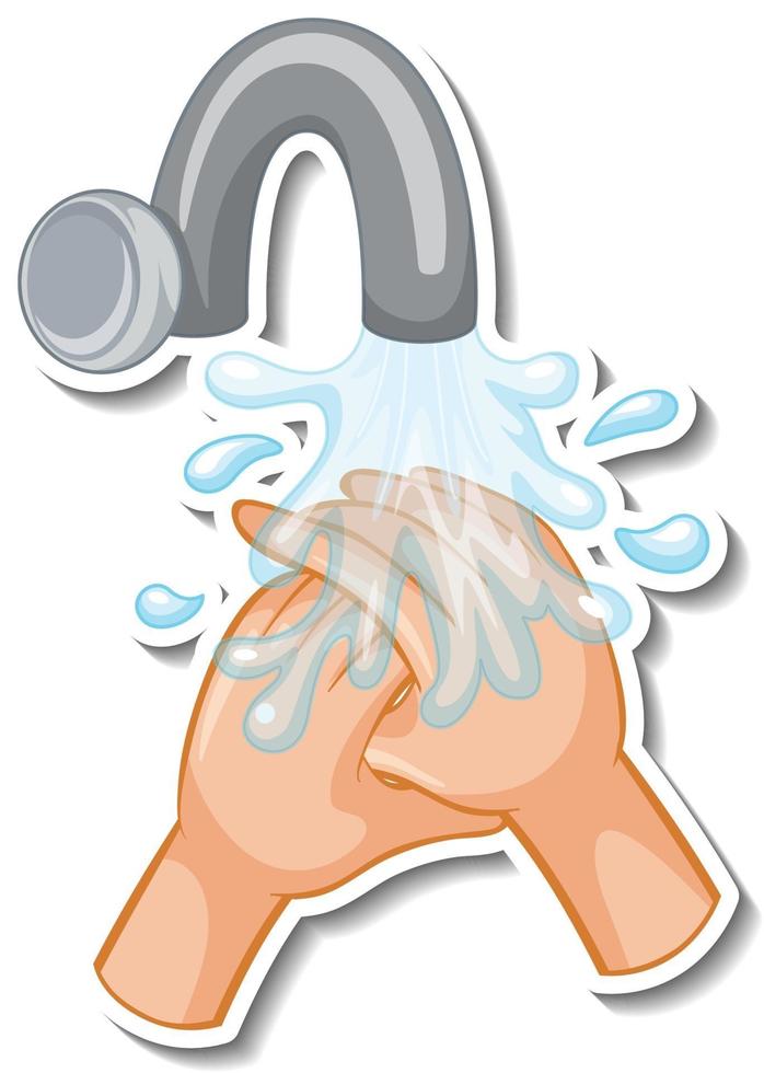 A sticker template of hands with water tap isolated vector