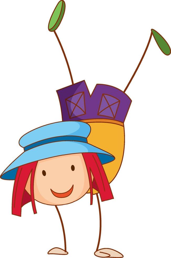 A girl wearing hat cartoon character in hand drawn doodle style vector
