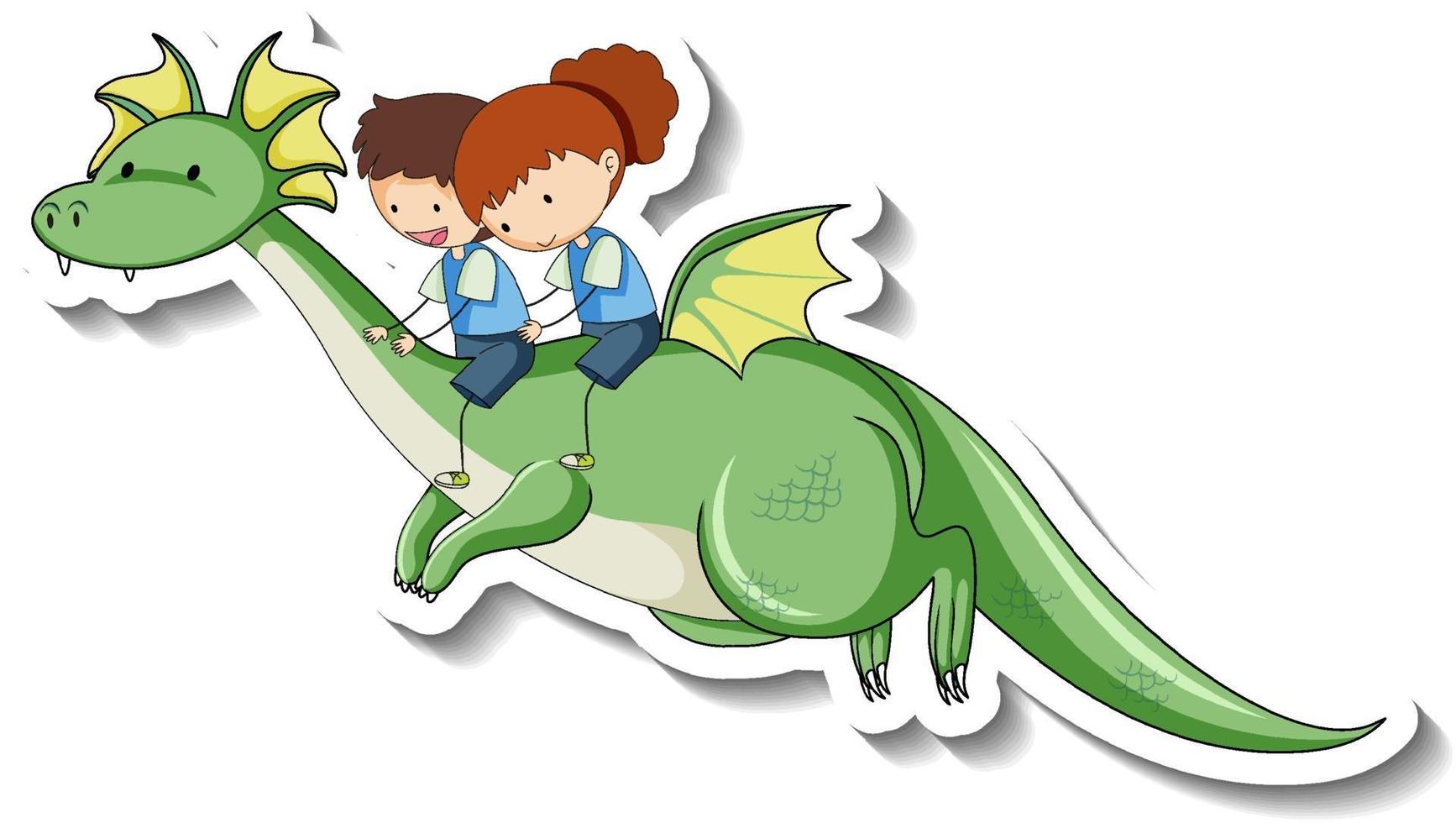 Fantasy dragon cartoon character in sticker style vector